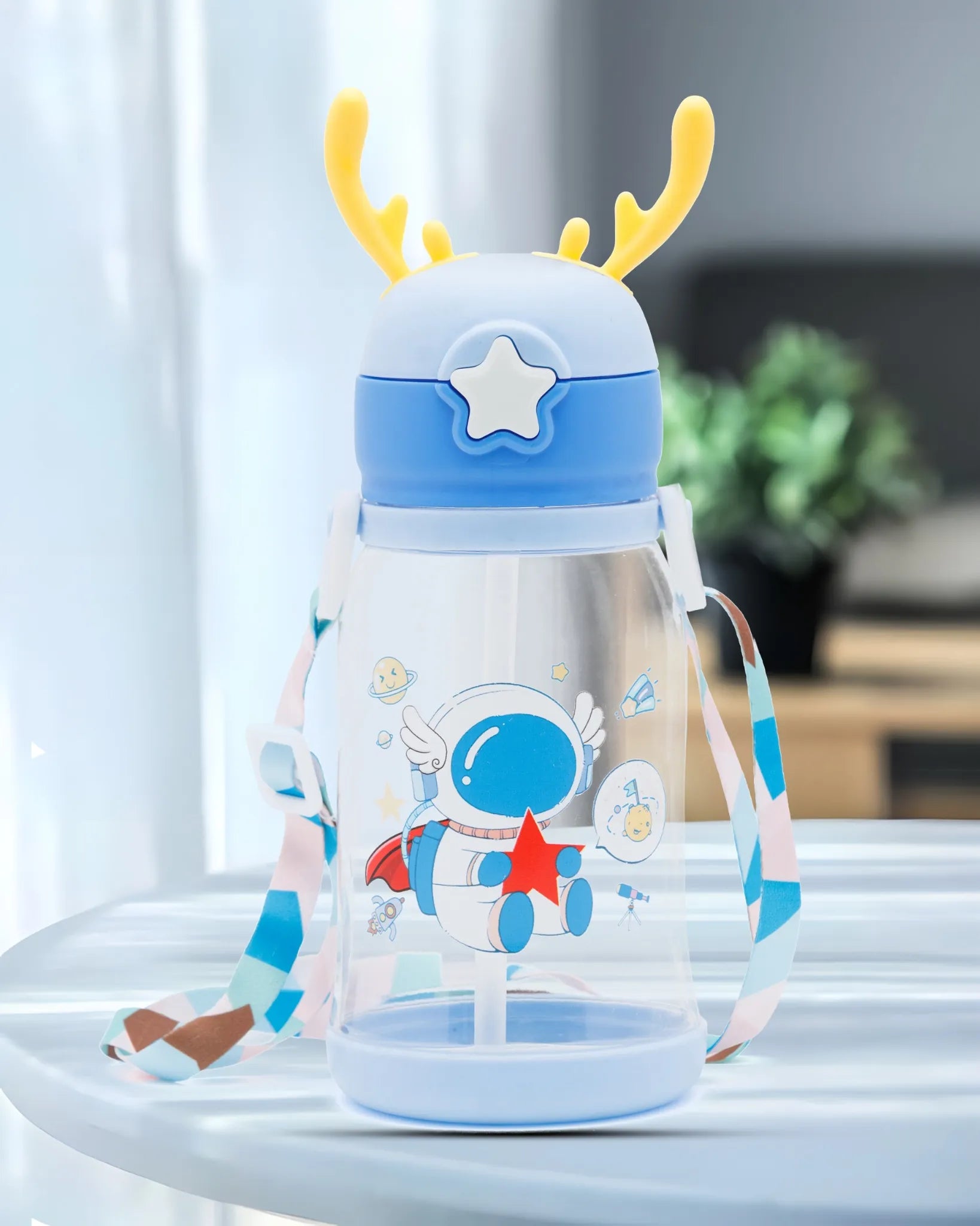 Blue Astronaut Kids Water Bottle with Straw and Antler Lid – 500ml