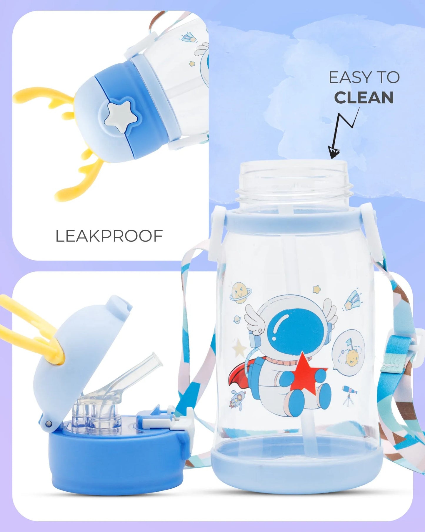 Blue Astronaut Kids Water Bottle with Straw and Antler Lid – 500ml