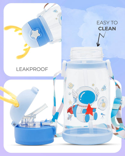 Blue Astronaut Kids Water Bottle with Straw and Antler Lid – 500ml