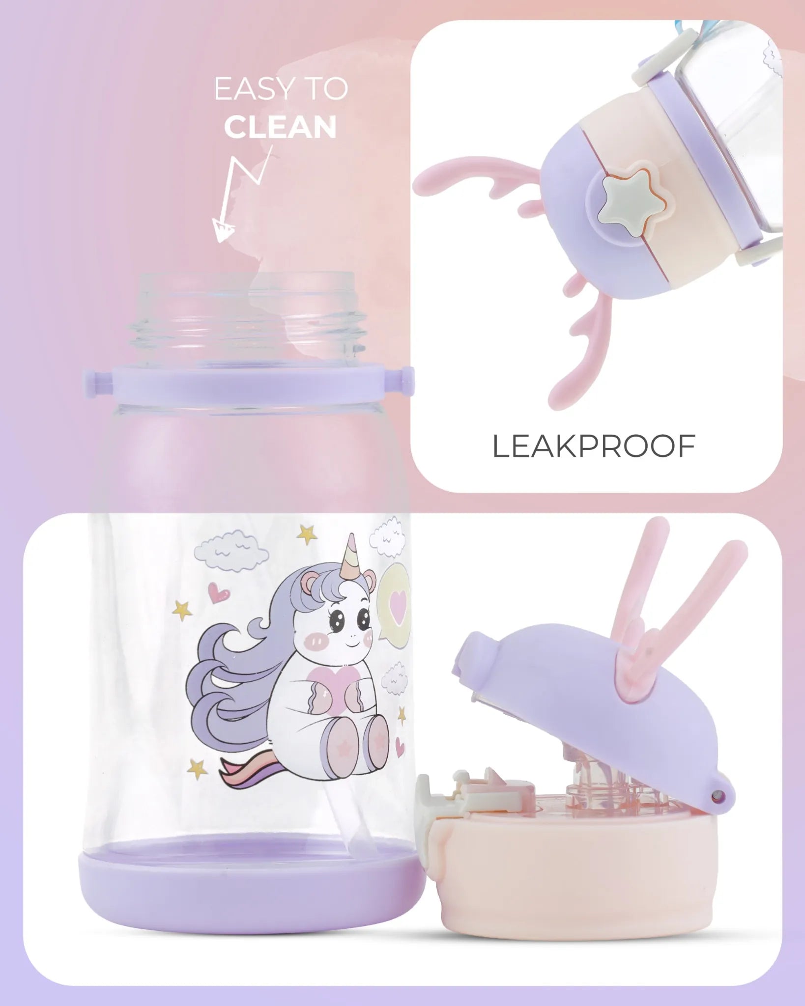 Purple Antler Lid Kids Water Bottle – 500ml Astronaut Print