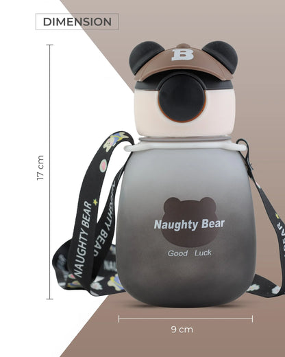 Black Naughty Bear Water Bottle with Strap – 350ml