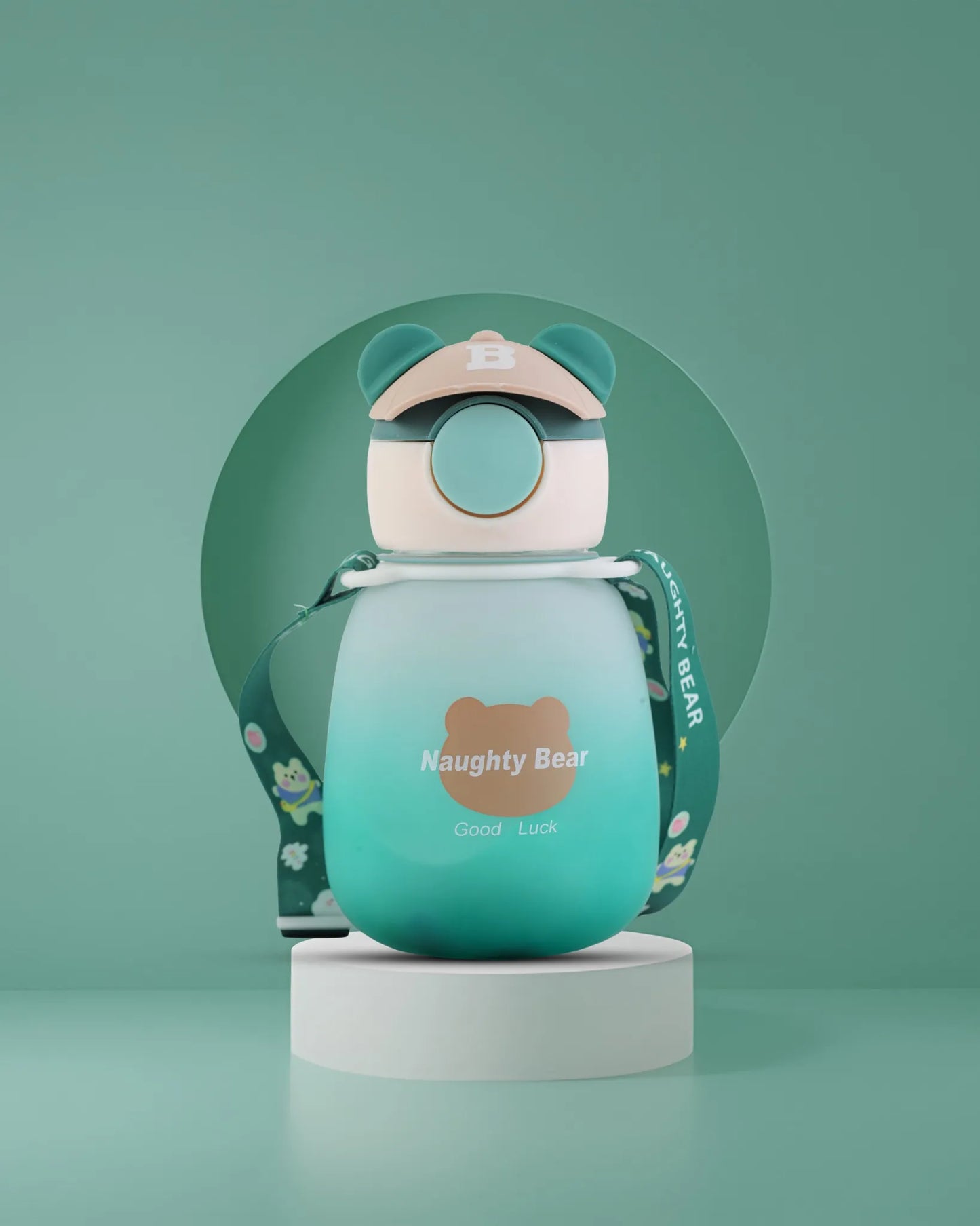 Green Naughty Bear Kids Water Bottle – Leak-Proof 350ml