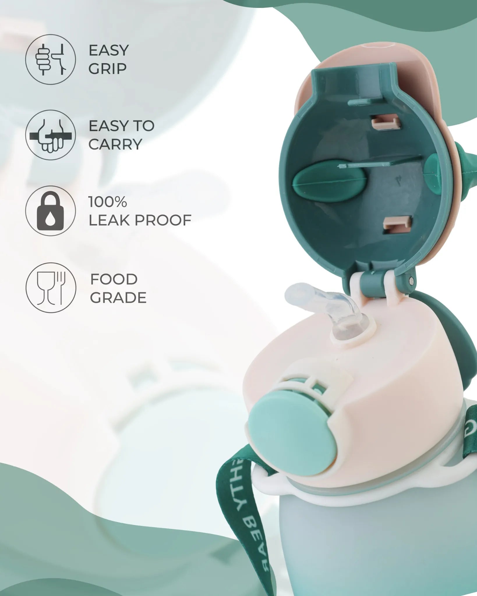 Green Naughty Bear Kids Water Bottle – Leak-Proof 350ml