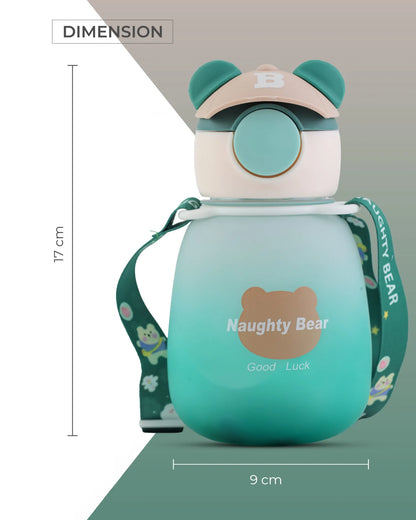 Green Naughty Bear Kids Water Bottle – Leak-Proof 350ml