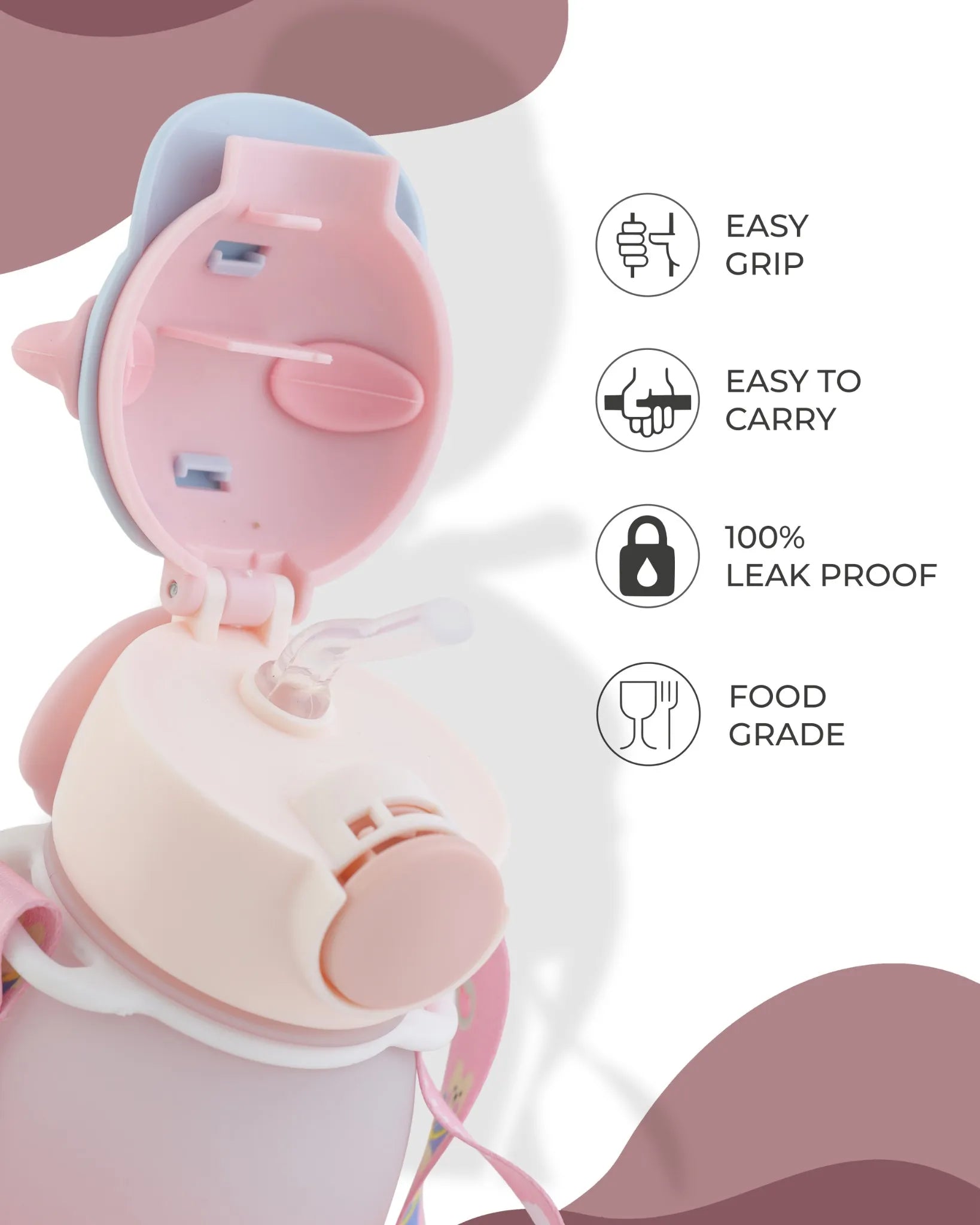 Pink Naughty Bear Bottle with Carry Strap – 350ml