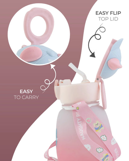 Pink Naughty Bear Bottle with Carry Strap – 350ml