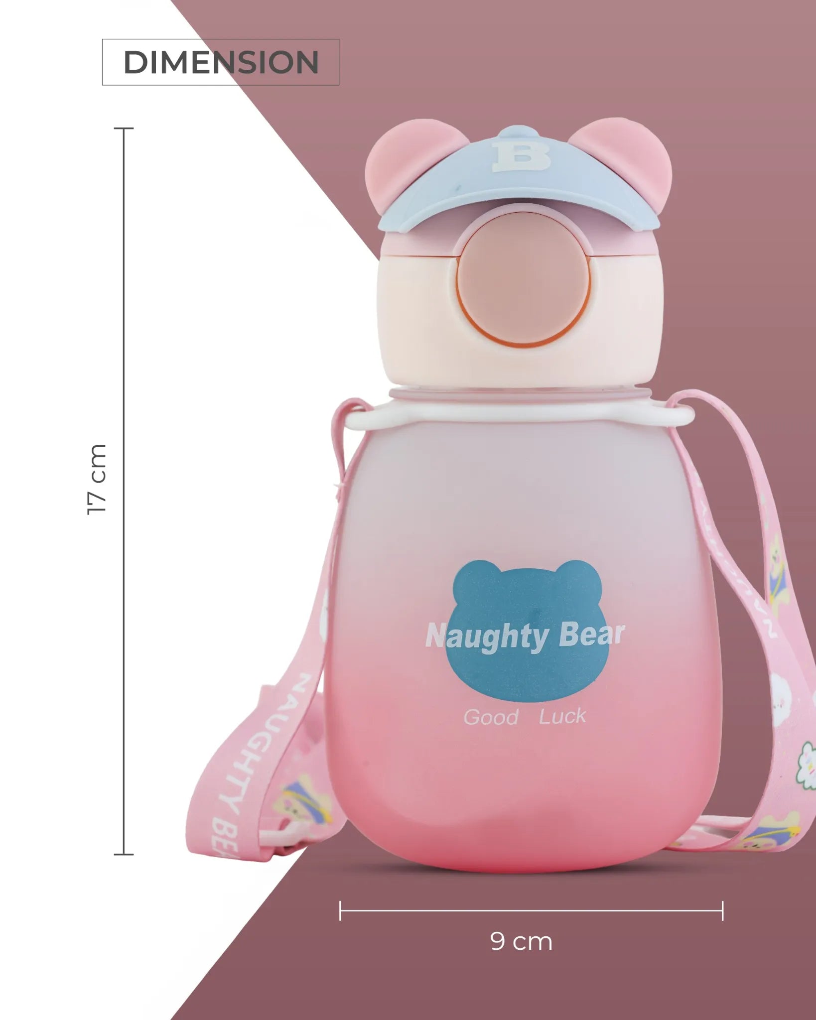 Pink Naughty Bear Bottle with Carry Strap – 350ml