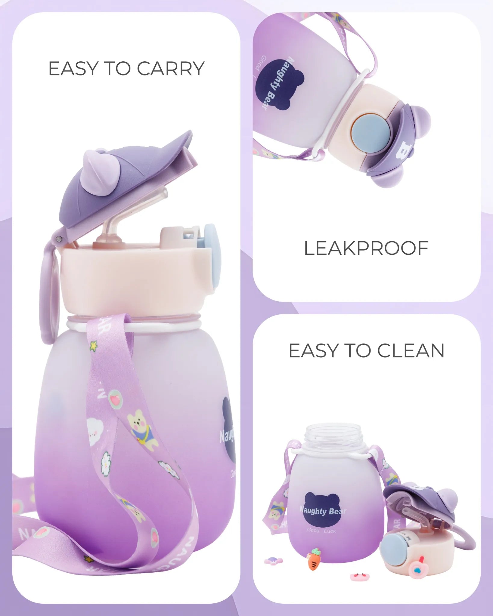 Purple Naughty Bear Toddler Bottle – BPA-Free 350ml