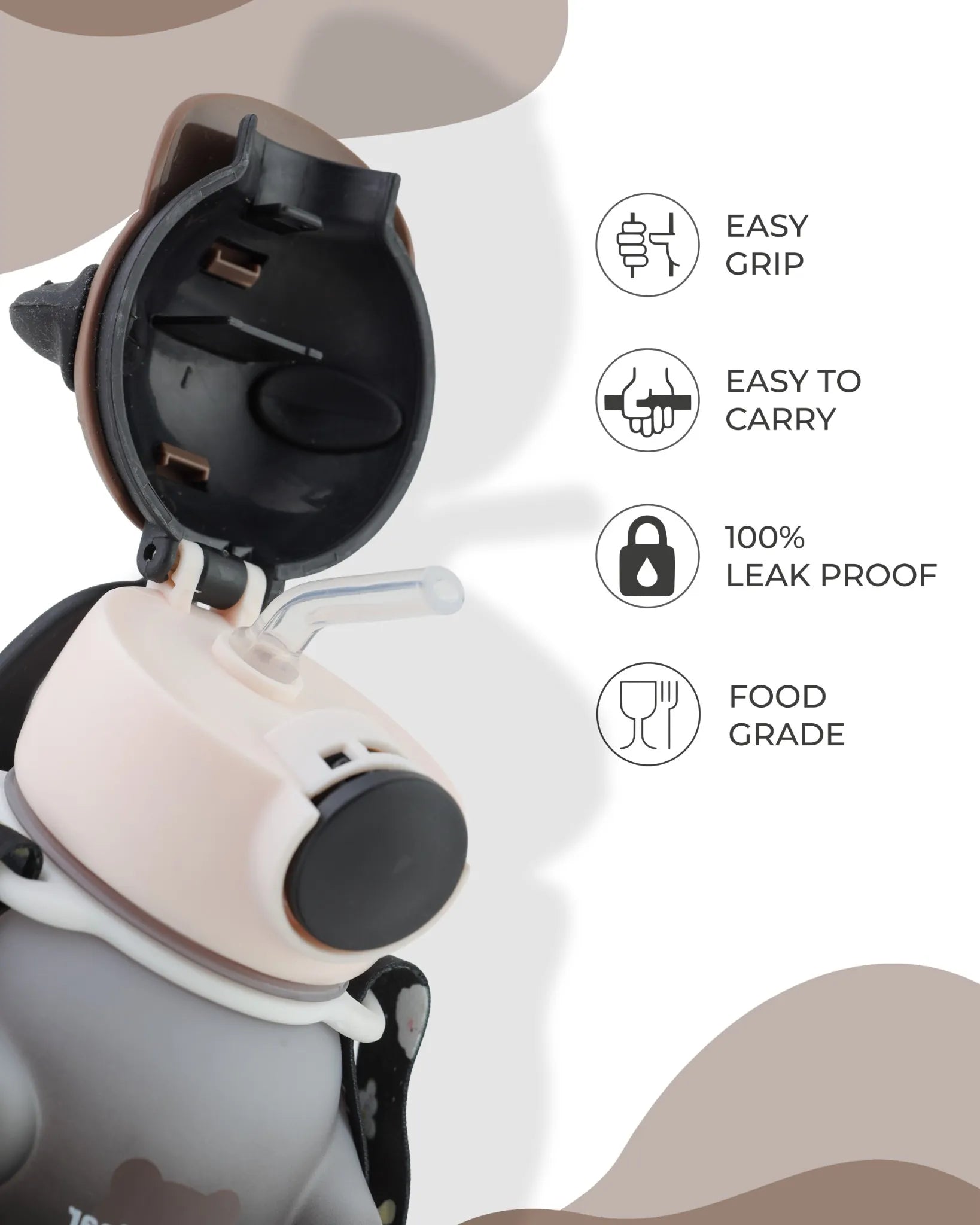 Black Naughty Bear Paw Kids Bottle – 400ml with Strap