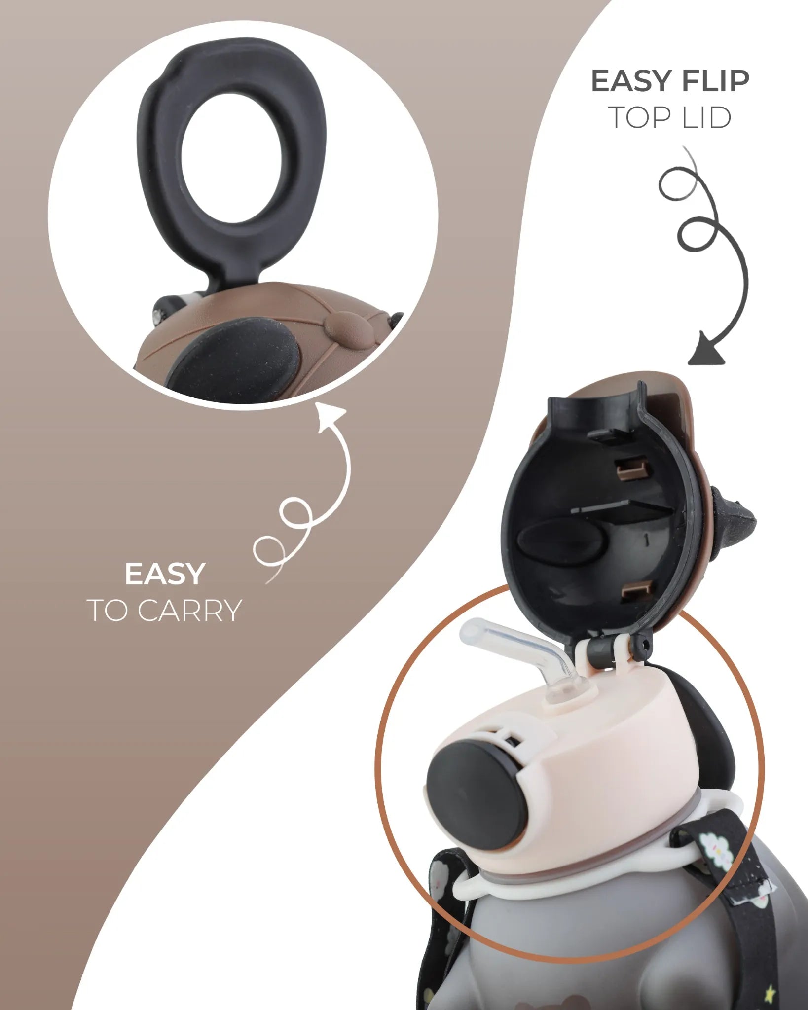 Black Naughty Bear Paw Kids Bottle – 400ml with Strap