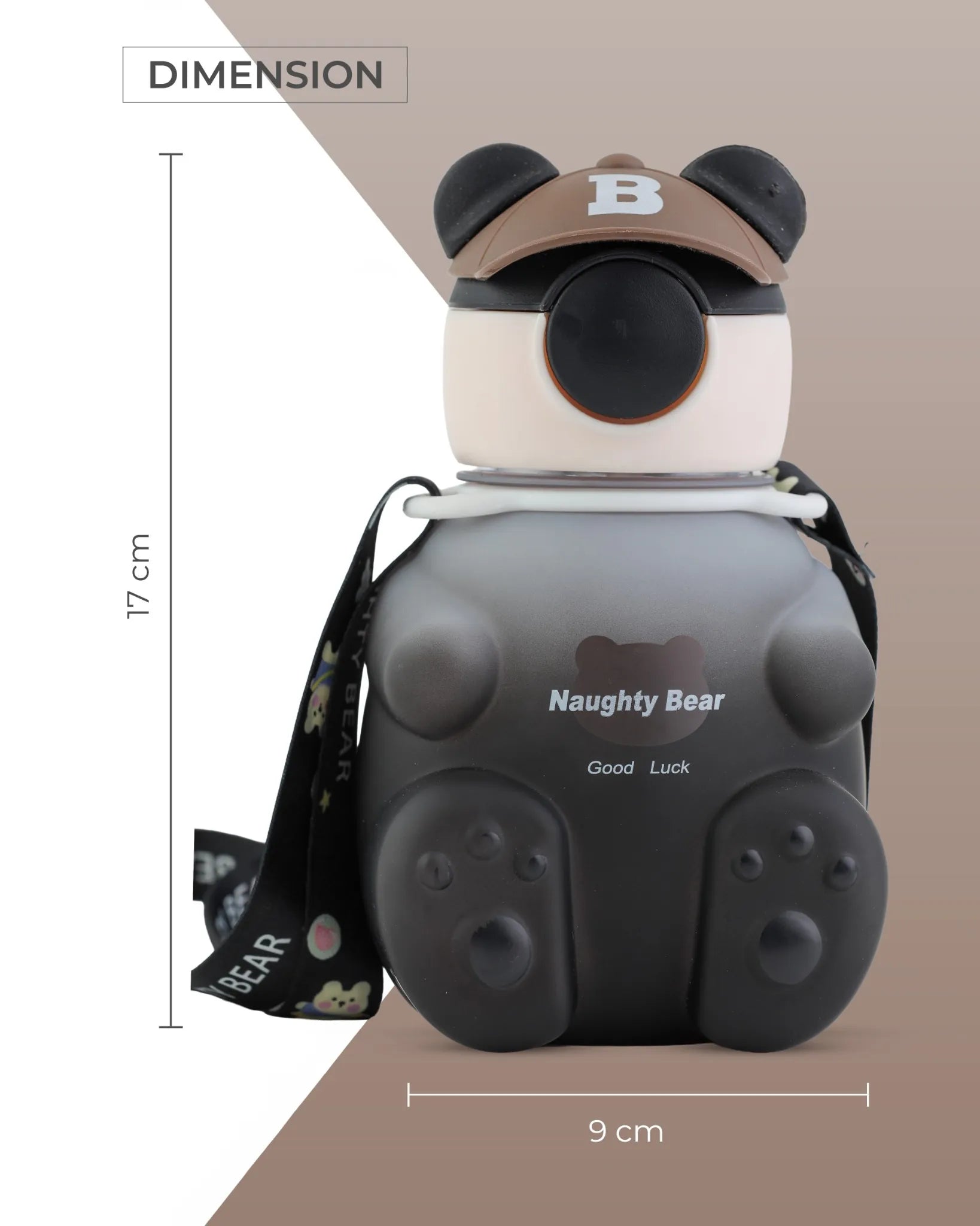 Black Naughty Bear Paw Kids Bottle – 400ml with Strap