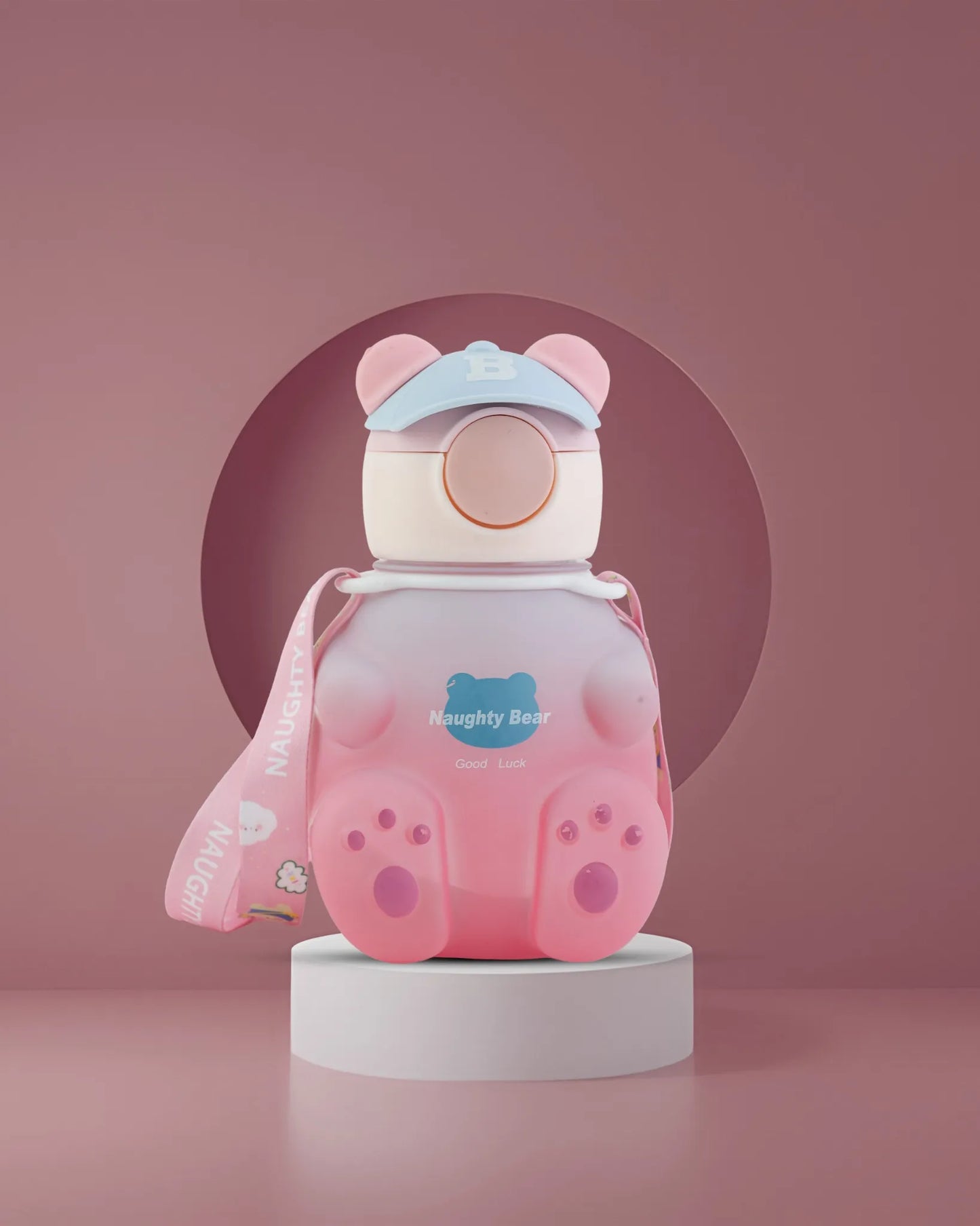 Pink Naughty Bear Paw Bottle – Cute Bear Design with Strap