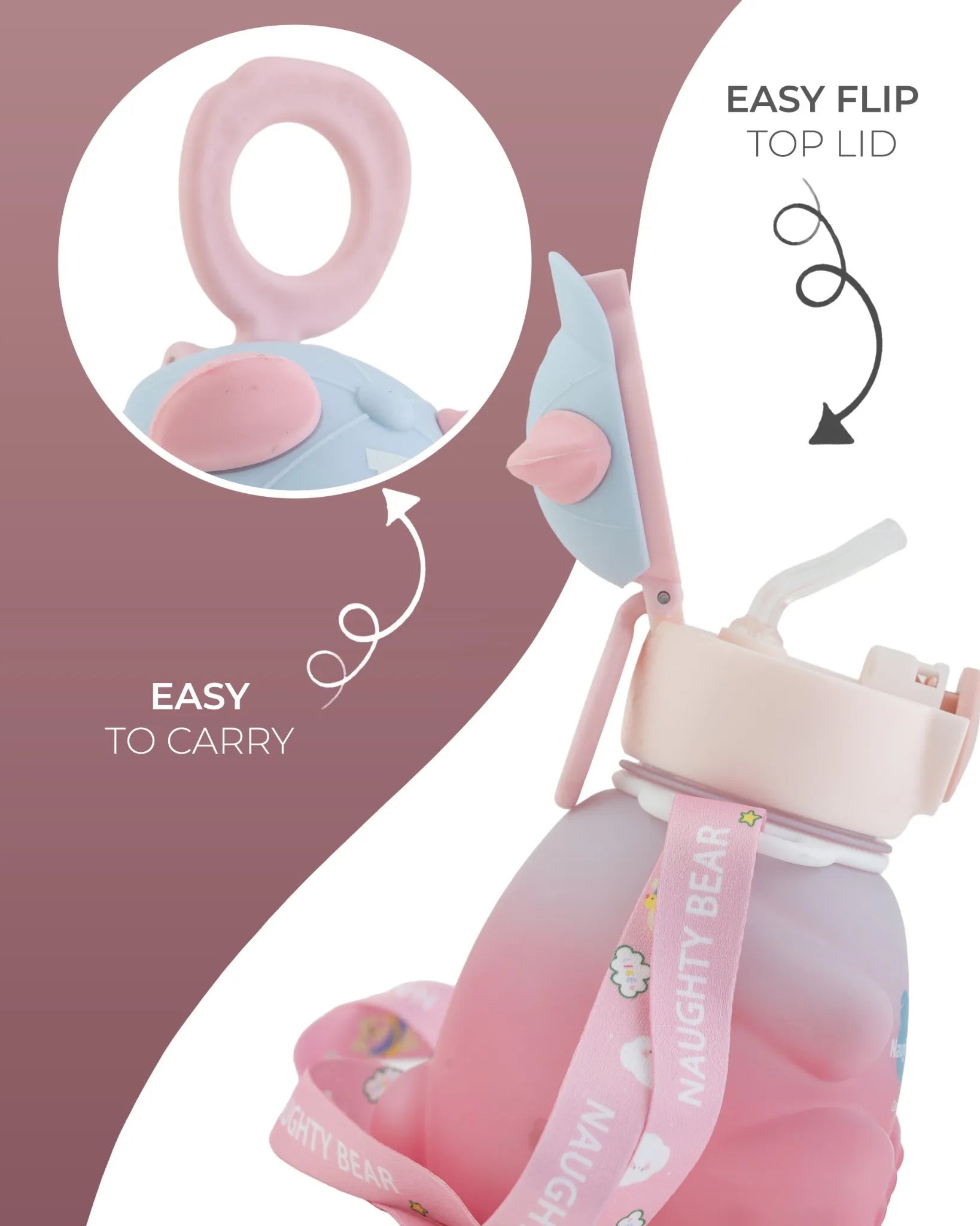 Pink Naughty Bear Paw Bottle – Cute Bear Design with Strap