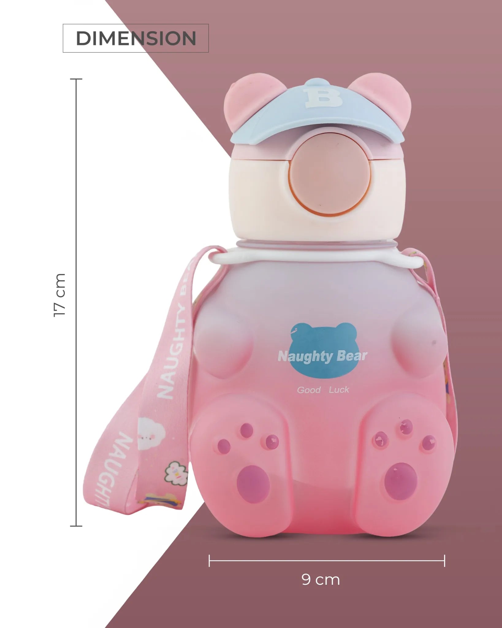 Pink Naughty Bear Paw Bottle – Cute Bear Design with Strap