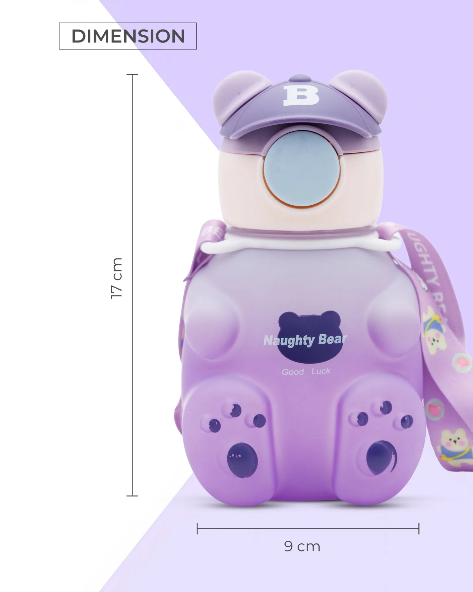 Purple Naughty Bear Paw Kids Bottle – 3D Bear Ears
