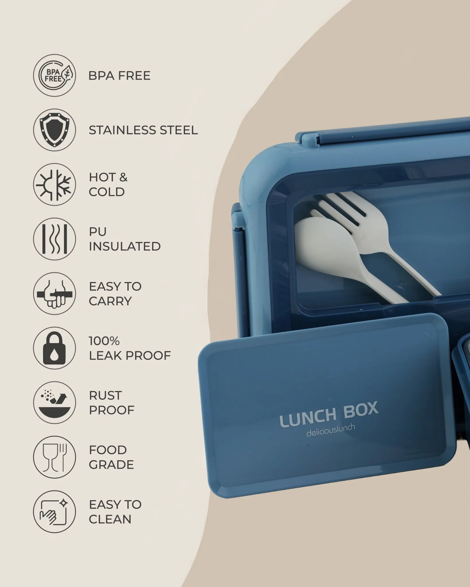 Blue Dual-Tone Lunch Box with Clip Lock and Spoon – BPA-Free | TUFULA