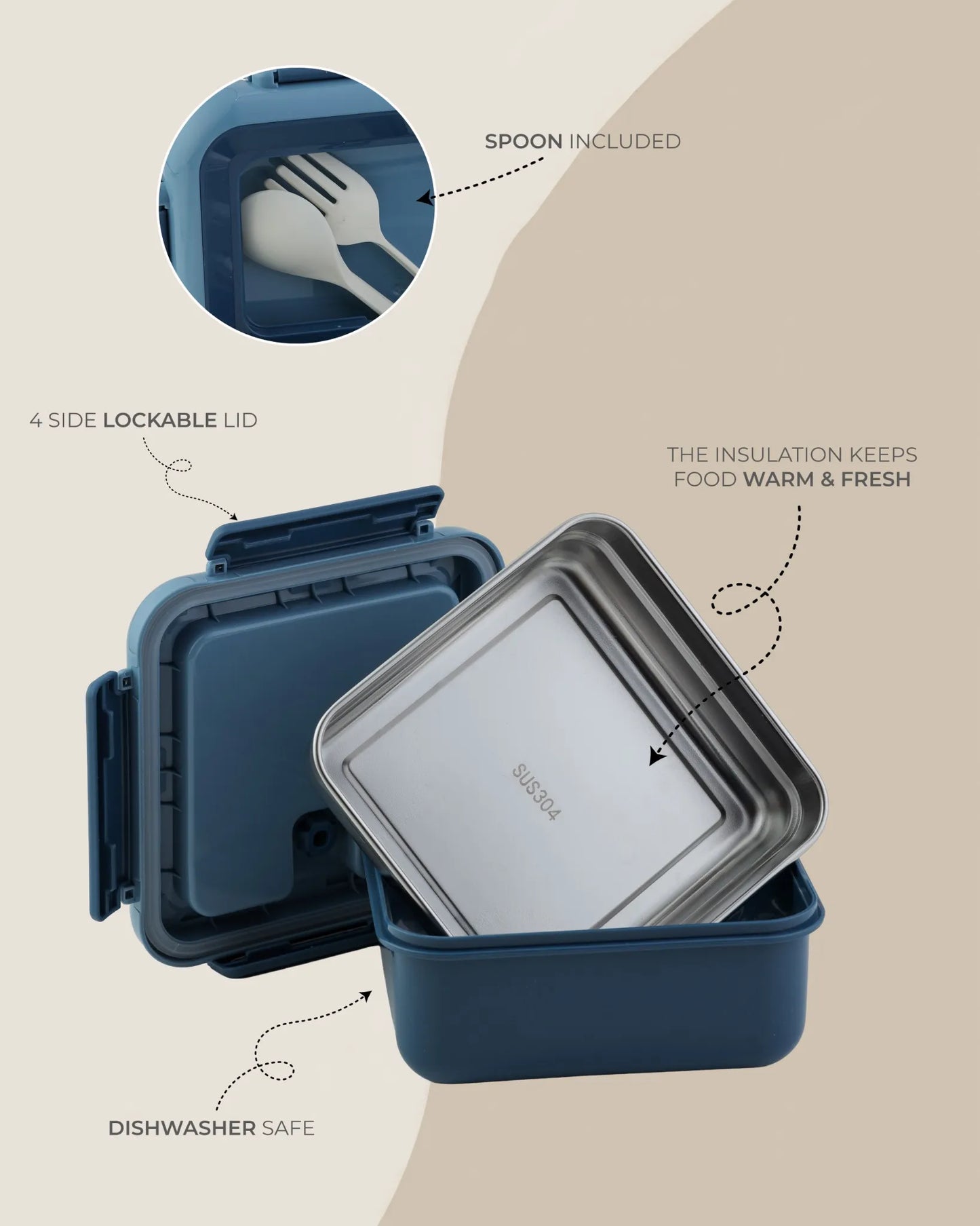 Blue Dual-Tone Lunch Box with Clip Lock and Spoon – BPA-Free | TUFULA