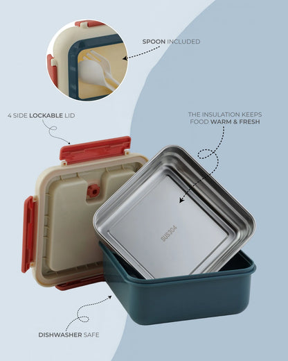 Red Dual-Tone Lunch Box with Clip Lock and Spoon – BPA-Free | TUFULA