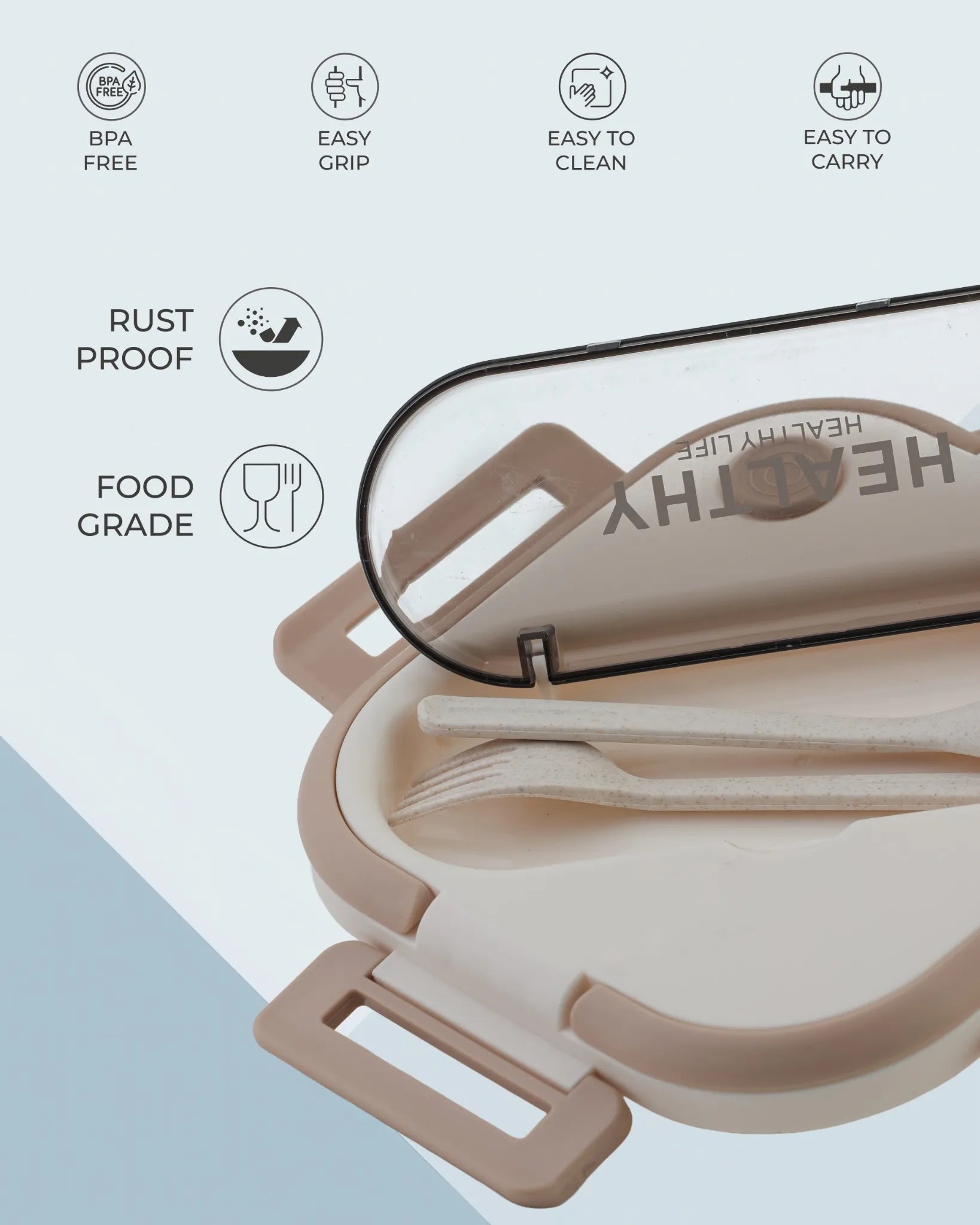 Brown Compact Lunch Box with Spoon – Leak-Proof & BPA-Free – TUFULA