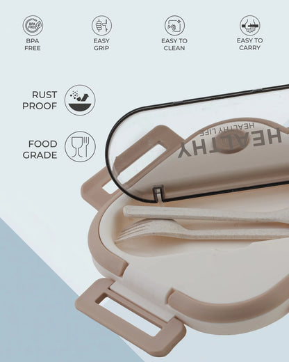 Brown Compact Lunch Box with Spoon – Leak-Proof & BPA-Free – TUFULA