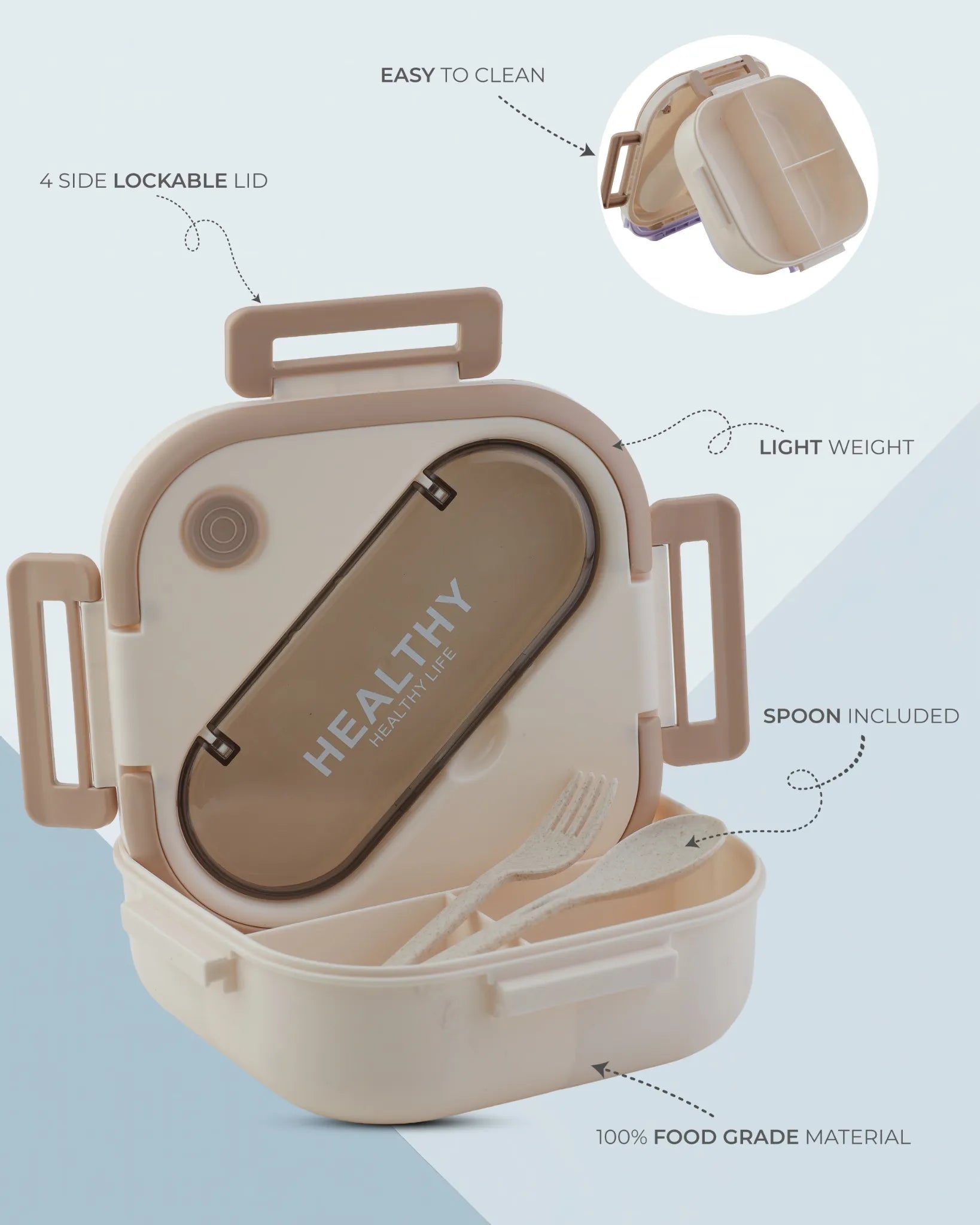 Brown Compact Lunch Box with Spoon – Leak-Proof & BPA-Free – TUFULA