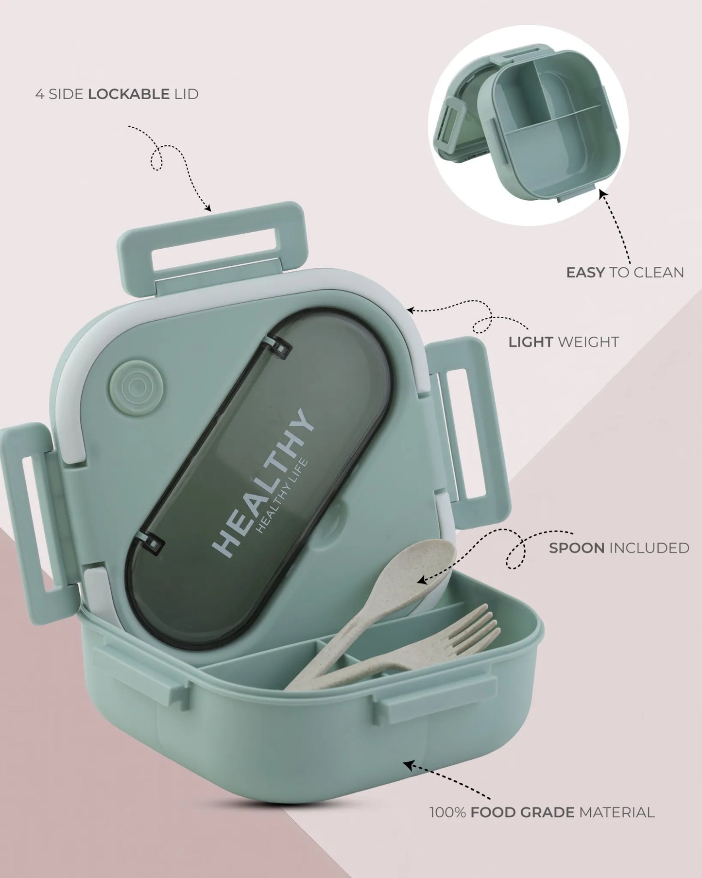 Green Compact Lunch Box with Spoon – Leak-Proof & BPA-Free – TUFULA