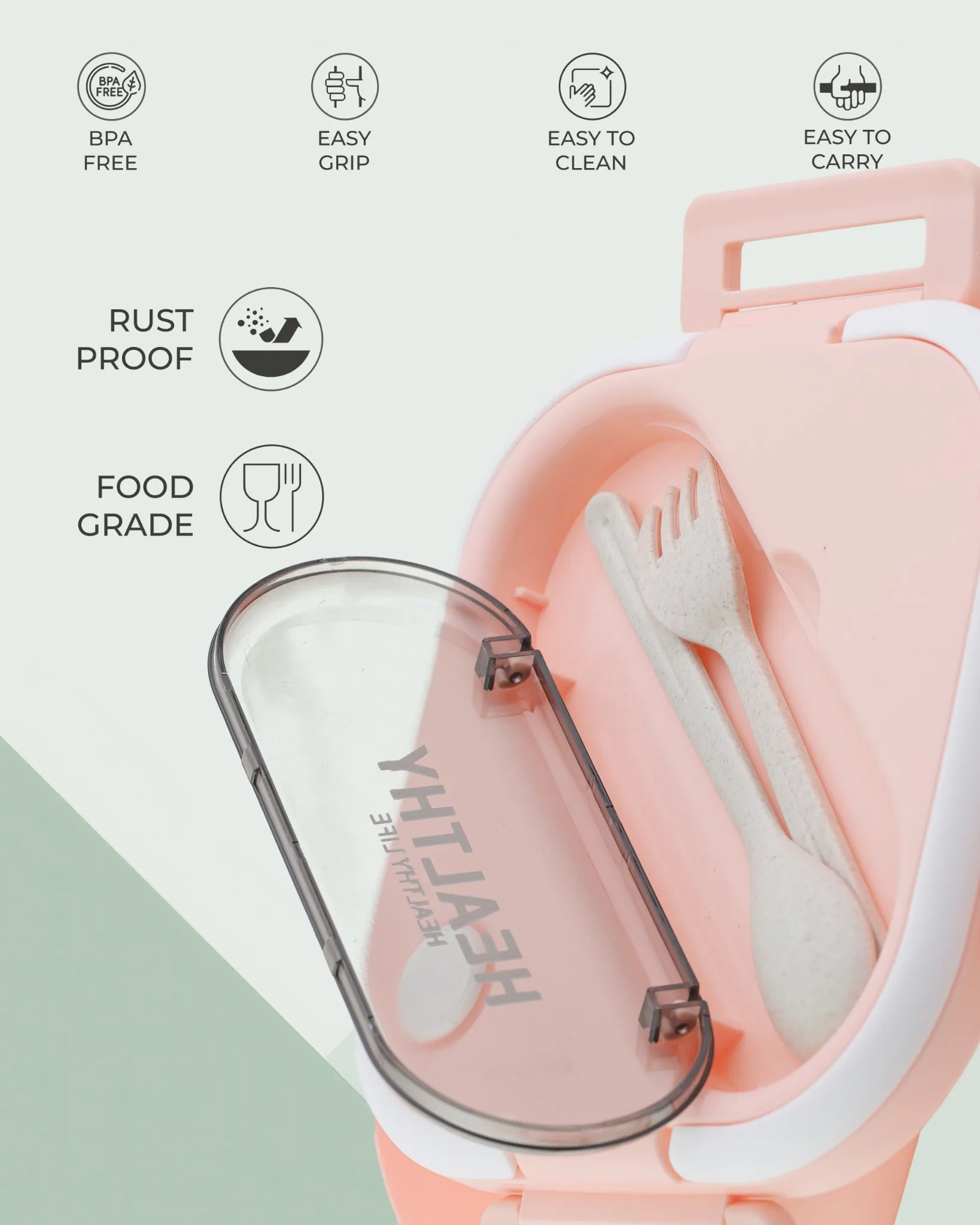 Pink Compact Lunch Box with Spoon – Leak-Proof & BPA-Free – TUFULA