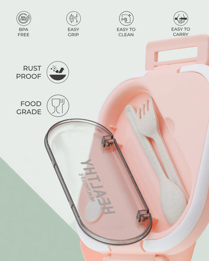 Pink Compact Lunch Box with Spoon – Leak-Proof & BPA-Free – TUFULA