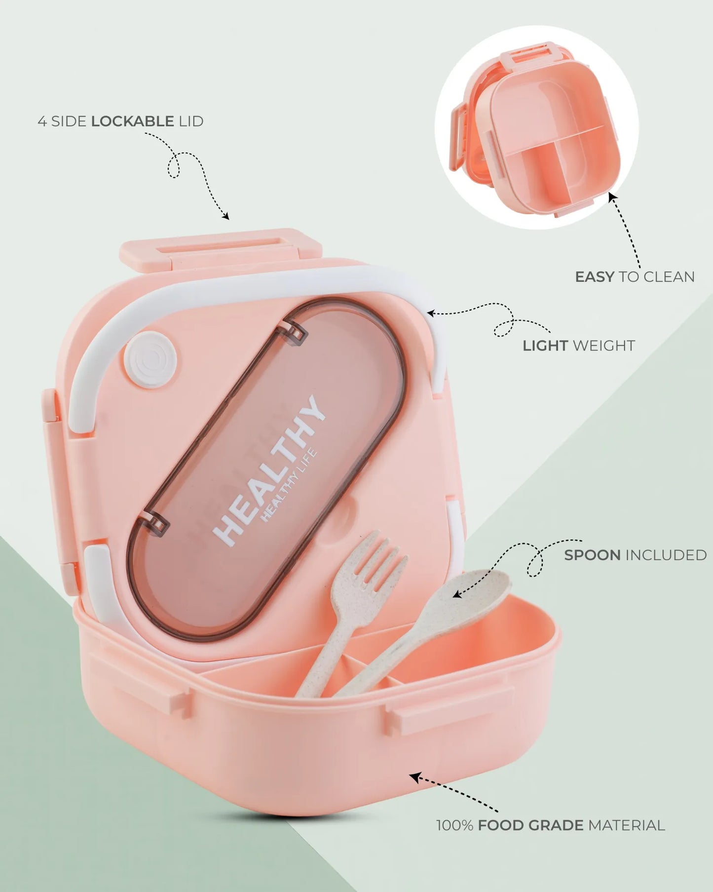 Pink Compact Lunch Box with Spoon – Leak-Proof & BPA-Free – TUFULA
