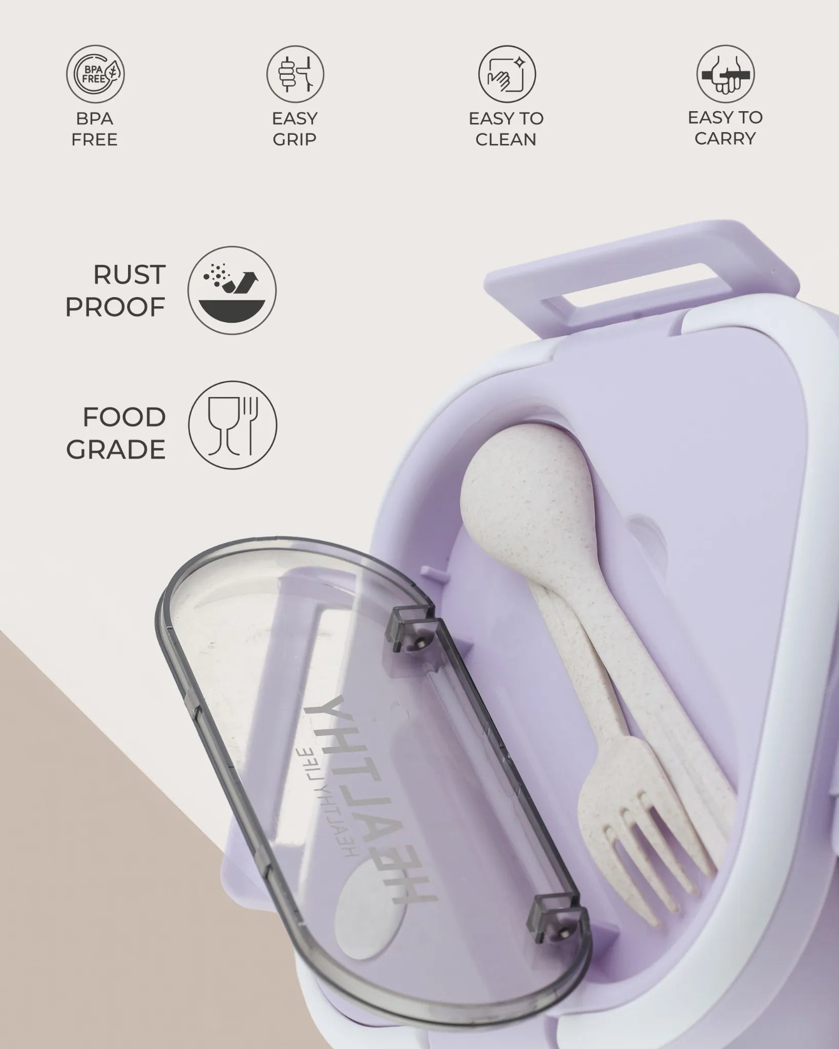 Purple Compact Lunch Box with Spoon – Leak-Proof & BPA-Free – TUFULA