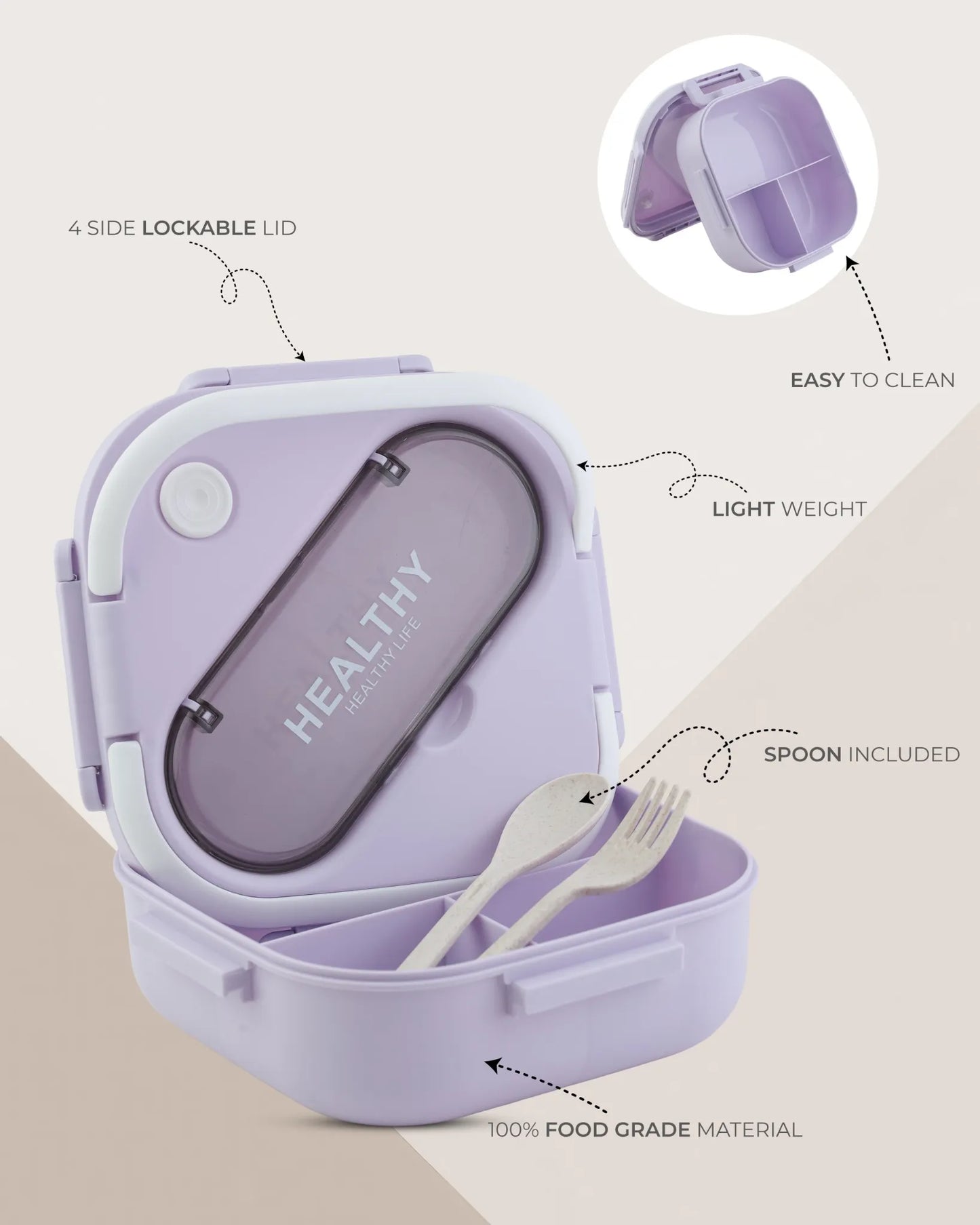 Purple Compact Lunch Box with Spoon – Leak-Proof & BPA-Free – TUFULA
