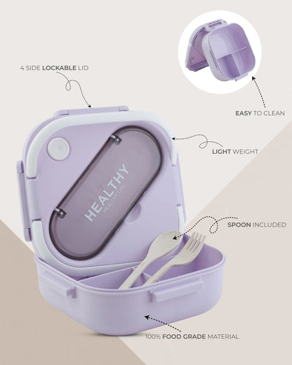 Purple Compact Lunch Box with Spoon – Leak-Proof & BPA-Free – TUFULA