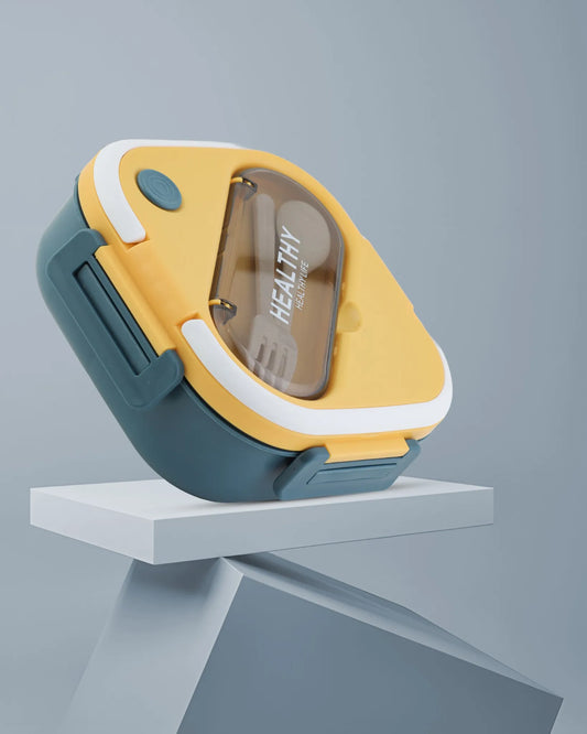 Yellow Compact Lunch Box with Spoon – Leak-Proof & BPA-Free – TUFULA