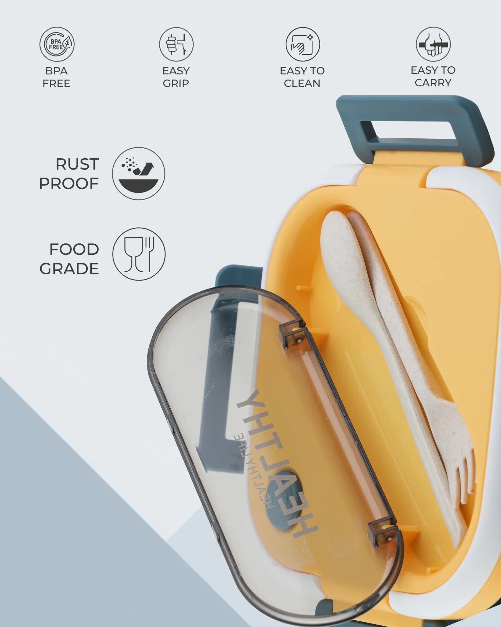 Yellow Compact Lunch Box with Spoon – Leak-Proof & BPA-Free – TUFULA