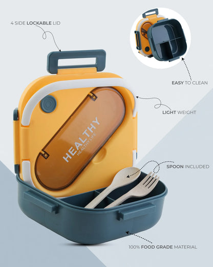 Yellow Compact Lunch Box with Spoon – Leak-Proof & BPA-Free – TUFULA