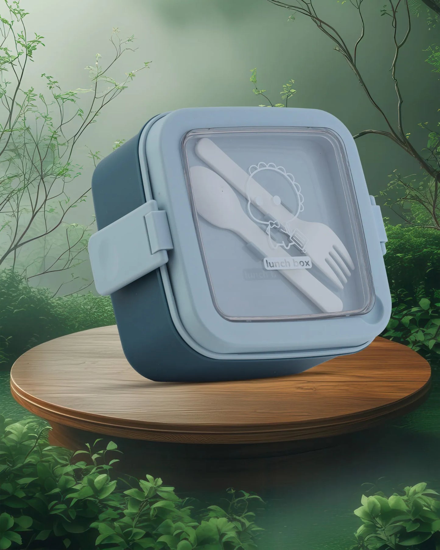 Blue Transparent Lunch Box with Spoon – Clip Lock BPA-Free – TUFULA