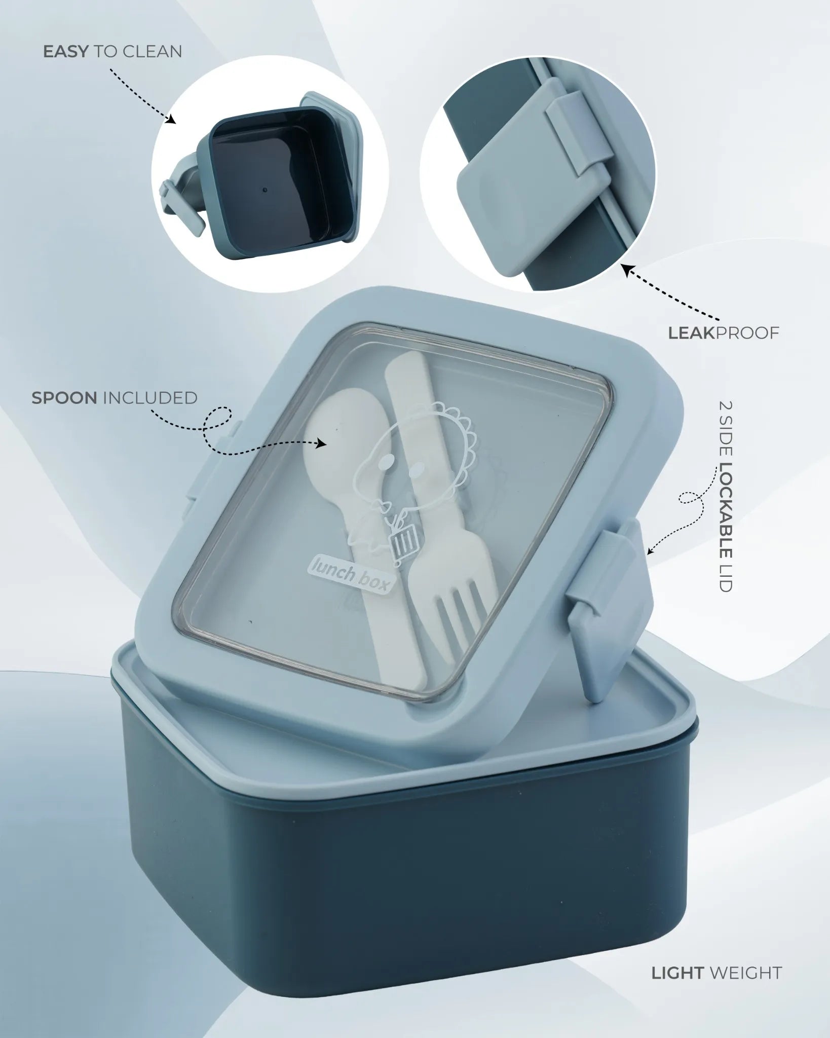 Blue Transparent Lunch Box with Spoon – Clip Lock BPA-Free – TUFULA