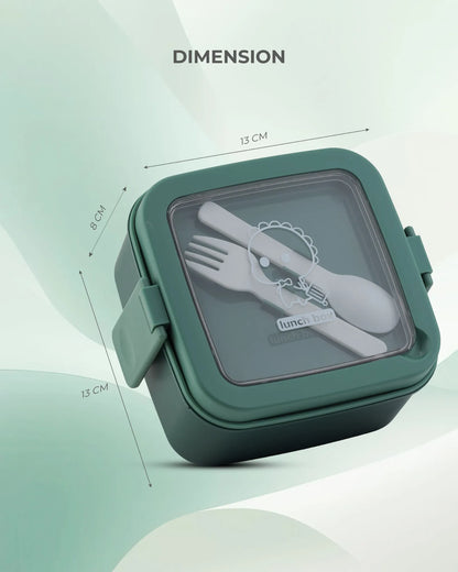 Green Transparent Lunch Box with Spoon – Clip Lock BPA-Free – TUFULA