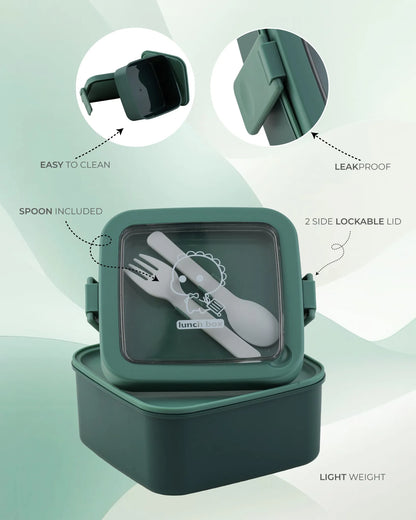 Green Transparent Lunch Box with Spoon – Clip Lock BPA-Free – TUFULA