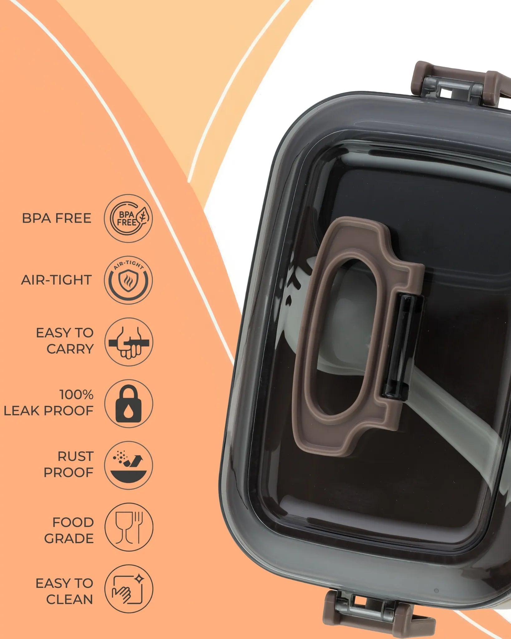 Brown Square Transparent Lunch Box with Spoon – BPA-Free – TUFULA
