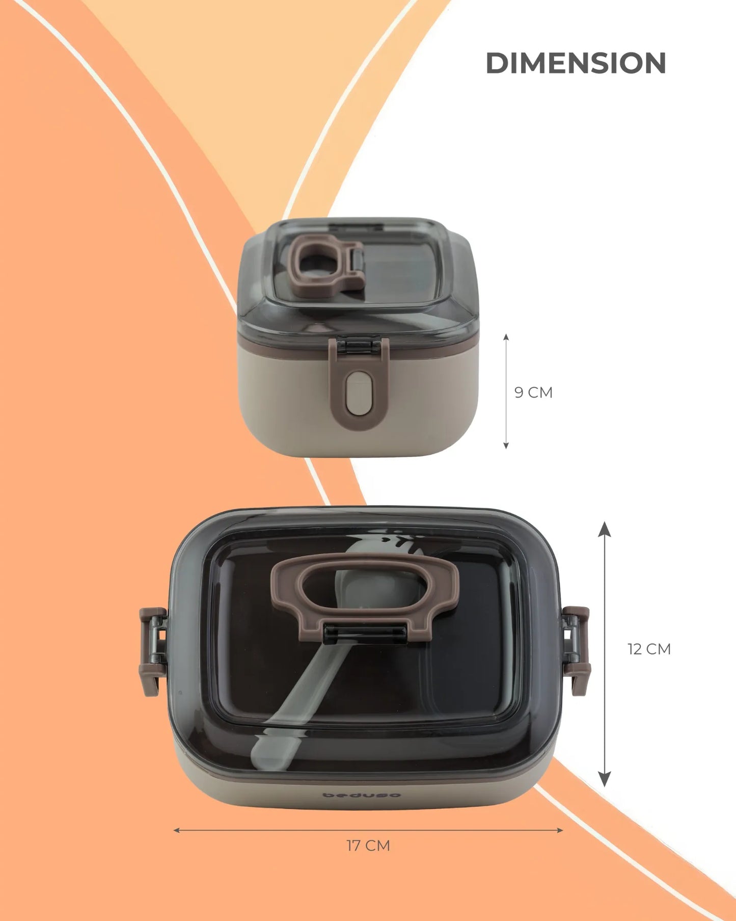 Brown Square Transparent Lunch Box with Spoon – BPA-Free – TUFULA
