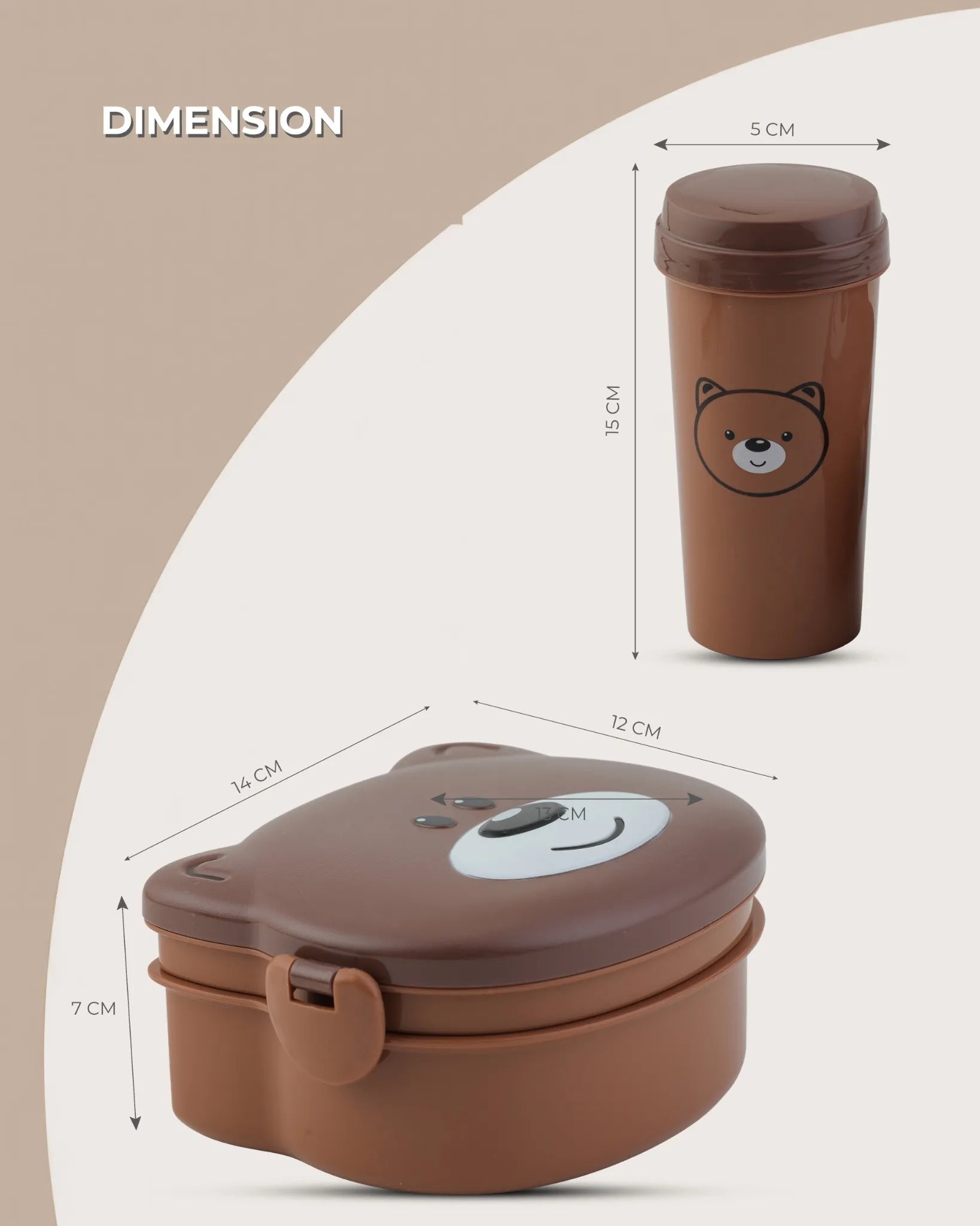 Brown Bear-Shaped Round Lunch Box with Bottle Set – TUFULA