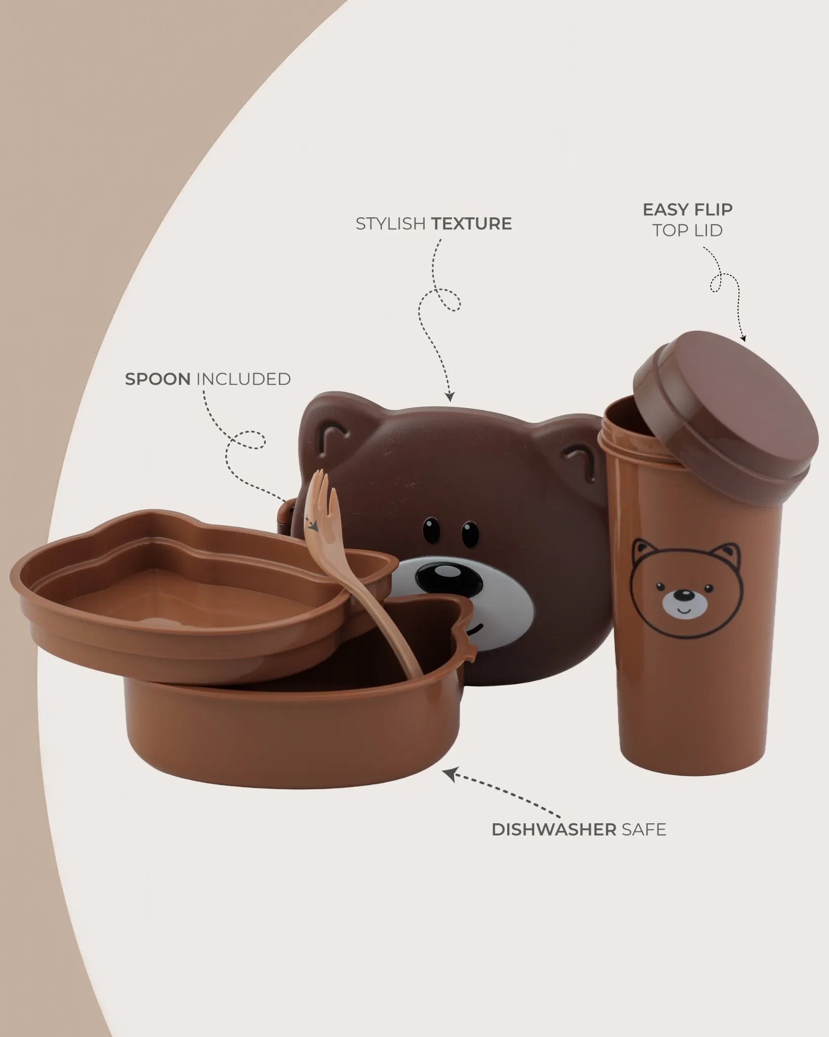 Brown Bear-Shaped Round Lunch Box with Bottle Set – TUFULA
