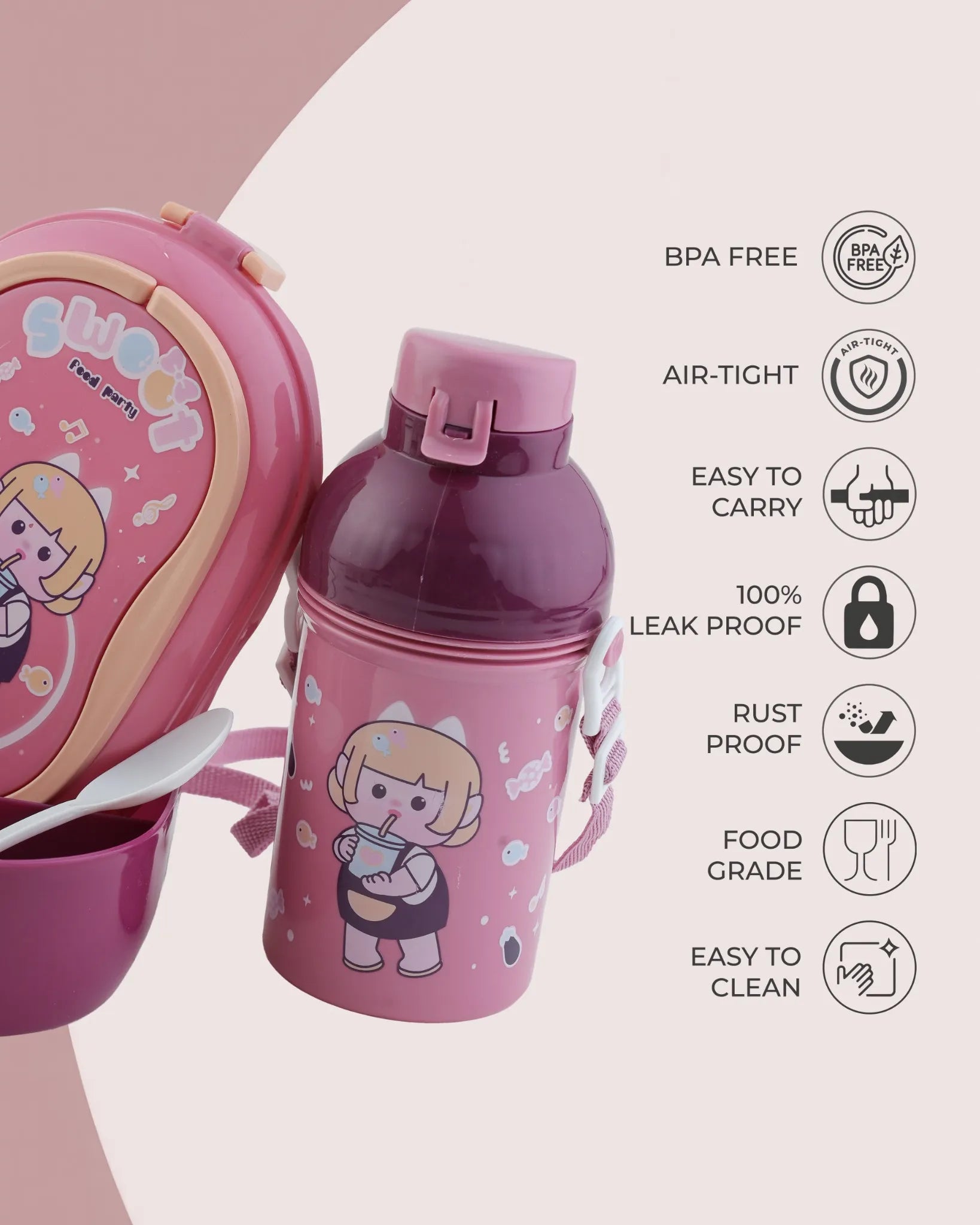 Pink Bell Dyno Lunch Box with Spoon & Bottle – TUFULA