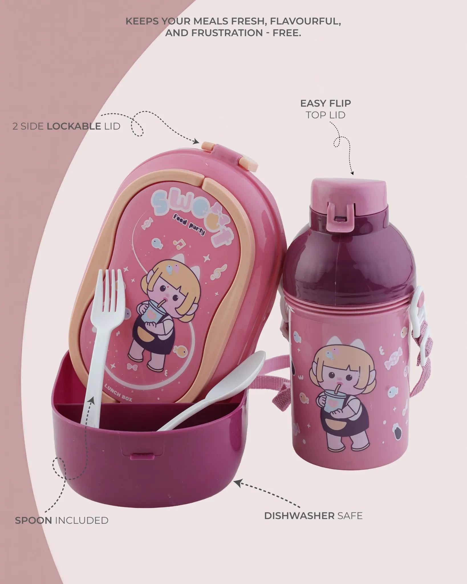Pink Bell Dyno Lunch Box with Spoon & Bottle – TUFULA