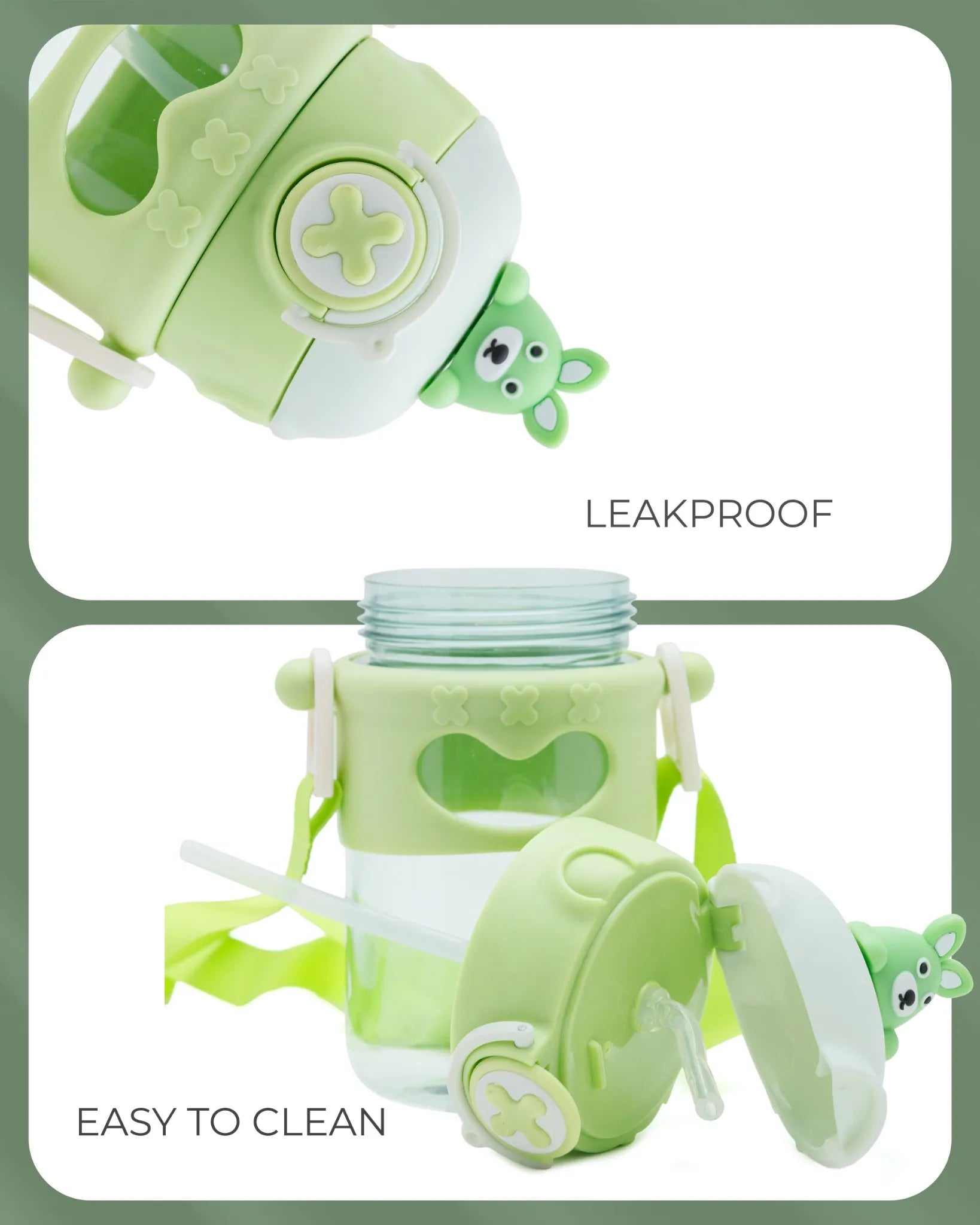 Toddler Sipper Bottle Green – 500ml – Bear Straw Lid – TUFULA